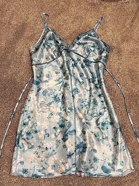 Massini Blue Floral Satin Mini Dress